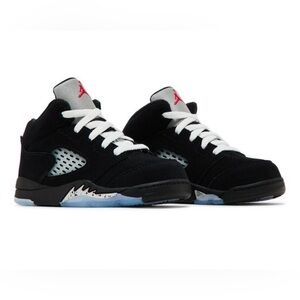Jordan 5 Kids Black and White Sneakers with Red Accents